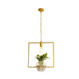 Vintage Square/Round/Gourd Pendant 1 Bulb Iron Down Lighting in Gold with Potted Plant for Living Room Clearhalo 'Art Deco Pendants' 'Cast Iron' 'Ceiling Lights' 'Ceramic' 'Crystal' 'Industrial Pendants' 'Industrial' 'Metal' 'Middle Century Pendants' 'Pendant Lights' 'Pendants' 'Tiffany' Lighting' 1459920