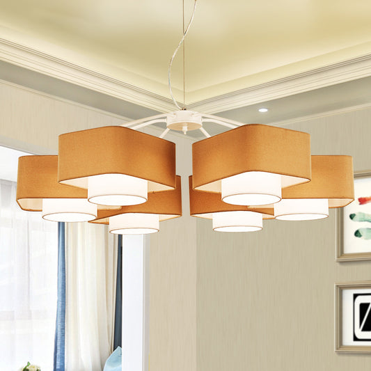 Nordic 2 Shades Fabric Chandelier Pendant 6 Heads Hanging Light Fixture in Brown over Table Clearhalo 'Ceiling Lights' 'Chandeliers' 'Modern Chandeliers' 'Modern' Lighting' 1459937