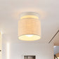 Mini Barrel Semi Mount Lighting Simplicity Fabric 1 Bulb Flaxen/White Ceiling Flush Light for Foyer Clearhalo 'Ceiling Lights' 'Close To Ceiling Lights' 'Close to ceiling' 'Semi-flushmount' Lighting' 1459951