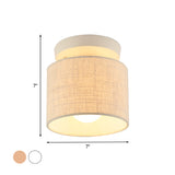 Mini Barrel Semi Mount Lighting Simplicity Fabric 1 Bulb Flaxen/White Ceiling Flush Light for Foyer Clearhalo 'Ceiling Lights' 'Close To Ceiling Lights' 'Close to ceiling' 'Semi-flushmount' Lighting' 1459953