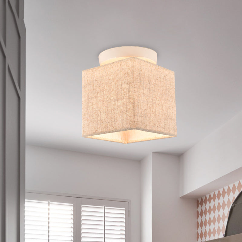Fabric Cubic Small Semi Flush Mount Simple 1 Head Flaxen Ceiling Lighting Fixture Clearhalo 'Ceiling Lights' 'Close To Ceiling Lights' 'Close to ceiling' 'Semi-flushmount' Lighting' 1459959