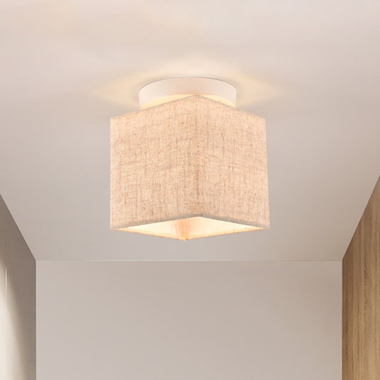 Fabric Cubic Small Semi Flush Mount Simple 1 Head Flaxen Ceiling Lighting Fixture Clearhalo 'Ceiling Lights' 'Close To Ceiling Lights' 'Close to ceiling' 'Semi-flushmount' Lighting' 1459960