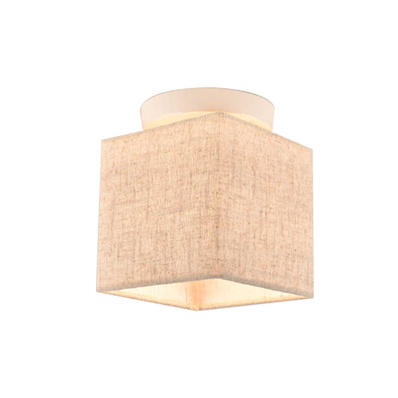 Fabric Cubic Small Semi Flush Mount Simple 1 Head Flaxen Ceiling Lighting Fixture Clearhalo 'Ceiling Lights' 'Close To Ceiling Lights' 'Close to ceiling' 'Semi-flushmount' Lighting' 1459961