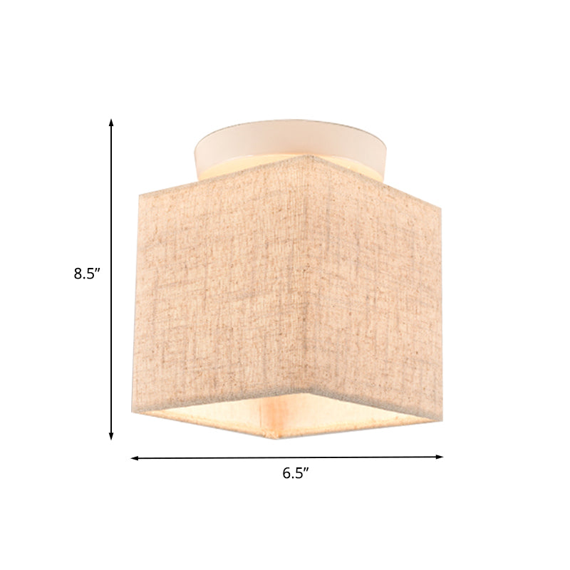 Fabric Cubic Small Semi Flush Mount Simple 1 Head Flaxen Ceiling Lighting Fixture Clearhalo 'Ceiling Lights' 'Close To Ceiling Lights' 'Close to ceiling' 'Semi-flushmount' Lighting' 1459962