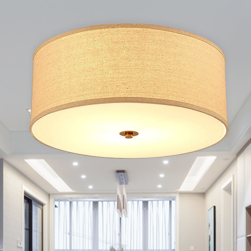 1 Bulb Dining Room Ceiling Lamp Minimalist Flaxen Flushmount with Drum Fabric Lampshade Flaxen Clearhalo 'Ceiling Lights' 'Close To Ceiling Lights' 'Close to ceiling' 'Flush mount' Lighting' 1459968