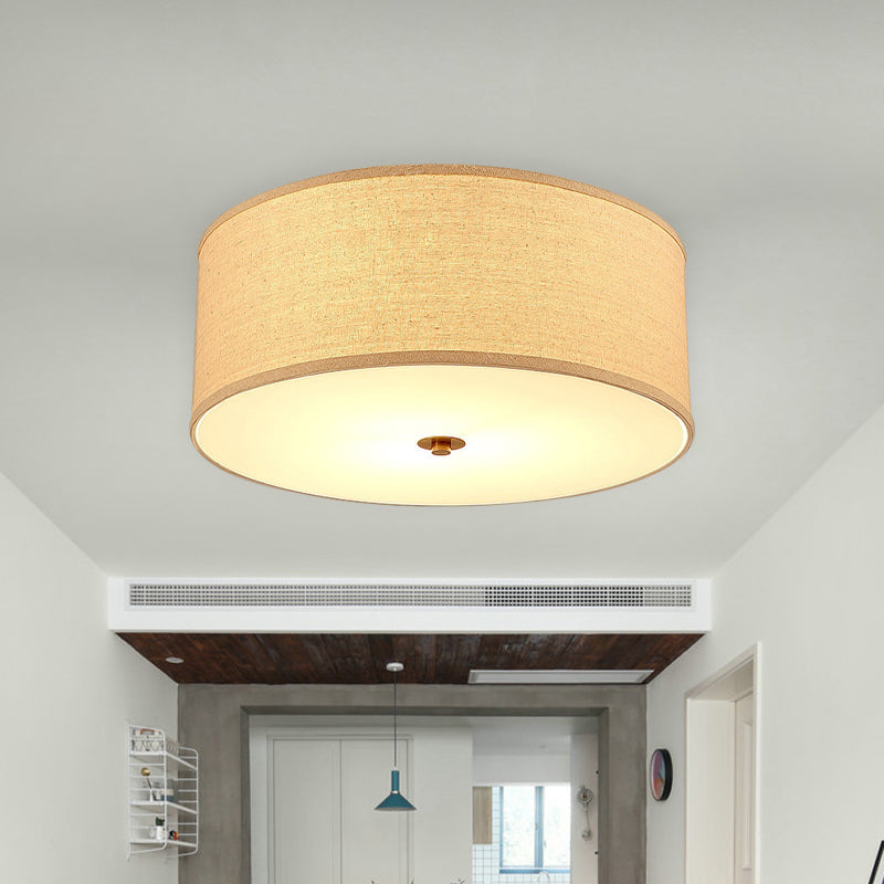 1 Bulb Dining Room Ceiling Lamp Minimalist Flaxen Flushmount with Drum Fabric Lampshade Clearhalo 'Ceiling Lights' 'Close To Ceiling Lights' 'Close to ceiling' 'Flush mount' Lighting' 1459969