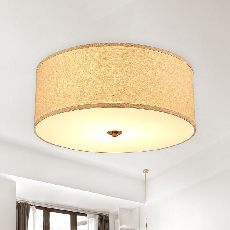 1 Bulb Dining Room Ceiling Lamp Minimalist Flaxen Flushmount with Drum Fabric Lampshade Clearhalo 'Ceiling Lights' 'Close To Ceiling Lights' 'Close to ceiling' 'Flush mount' Lighting' 1459970