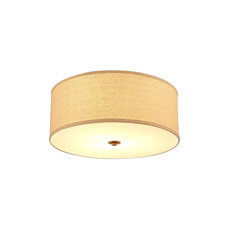 1 Bulb Dining Room Ceiling Lamp Minimalist Flaxen Flushmount with Drum Fabric Lampshade Clearhalo 'Ceiling Lights' 'Close To Ceiling Lights' 'Close to ceiling' 'Flush mount' Lighting' 1459971