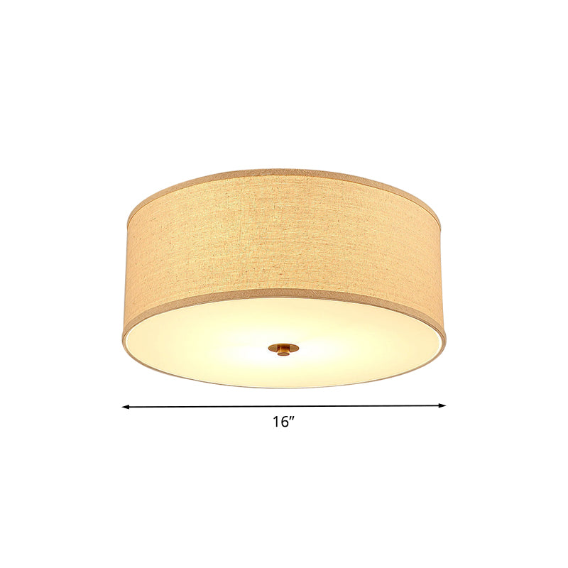 1 Bulb Dining Room Ceiling Lamp Minimalist Flaxen Flushmount with Drum Fabric Lampshade Clearhalo 'Ceiling Lights' 'Close To Ceiling Lights' 'Close to ceiling' 'Flush mount' Lighting' 1459972