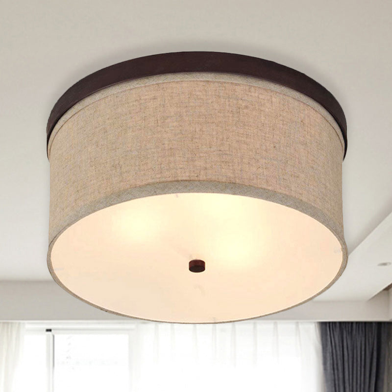 Simple 3-Light Flush Mount Flaxen Drum Ceiling Lighting with Fabric Shade and Diffuser Flaxen Clearhalo 'Ceiling Lights' 'Close To Ceiling Lights' 'Close to ceiling' 'Flush mount' Lighting' 1459973