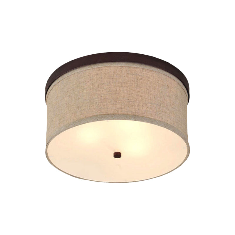 Simple 3-Light Flush Mount Flaxen Drum Ceiling Lighting with Fabric Shade and Diffuser Clearhalo 'Ceiling Lights' 'Close To Ceiling Lights' 'Close to ceiling' 'Flush mount' Lighting' 1459976
