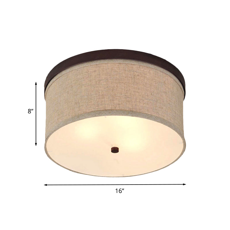 Simple 3-Light Flush Mount Flaxen Drum Ceiling Lighting with Fabric Shade and Diffuser Clearhalo 'Ceiling Lights' 'Close To Ceiling Lights' 'Close to ceiling' 'Flush mount' Lighting' 1459977