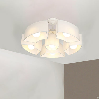 Black/White Curved Block Flushmount Contemporary 6 Heads Fabric Semi Mount Lighting for Living Room White Clearhalo 'Ceiling Lights' 'Close To Ceiling Lights' 'Close to ceiling' 'Semi-flushmount' Lighting' 1459992