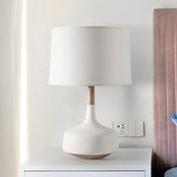 White Straight Sided Shade Table Lamp Nordic 1 Light Fabric Night Stand Lighting with Vase Pedestal Clearhalo 'Lamps' 'Table Lamps' Lighting' 1460007