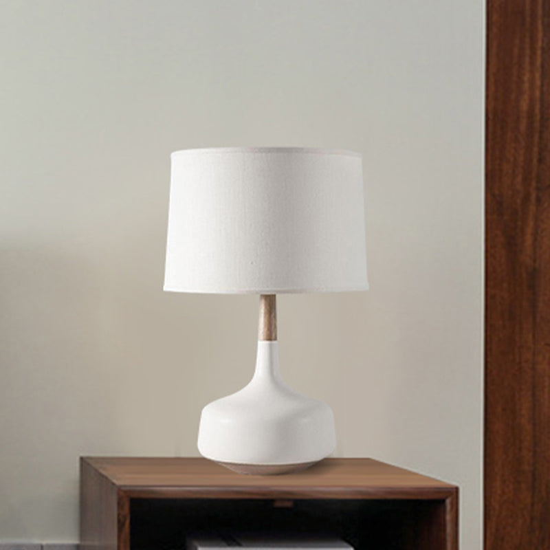 White Straight Sided Shade Table Lamp Nordic 1 Light Fabric Night Stand Lighting with Vase Pedestal Clearhalo 'Lamps' 'Table Lamps' Lighting' 1460008