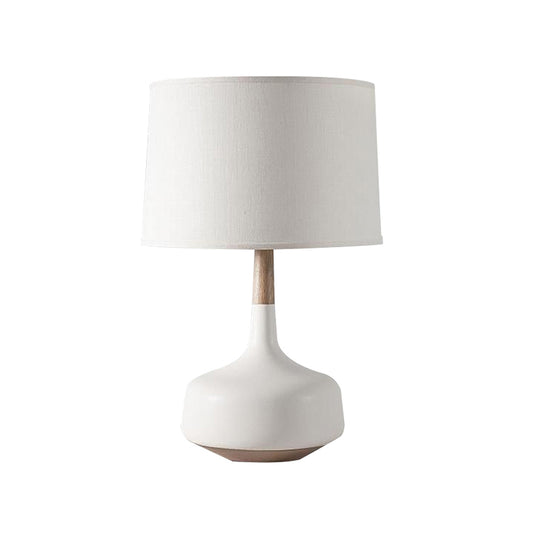 White Straight Sided Shade Table Lamp Nordic 1 Light Fabric Night Stand Lighting with Vase Pedestal Clearhalo 'Lamps' 'Table Lamps' Lighting' 1460009