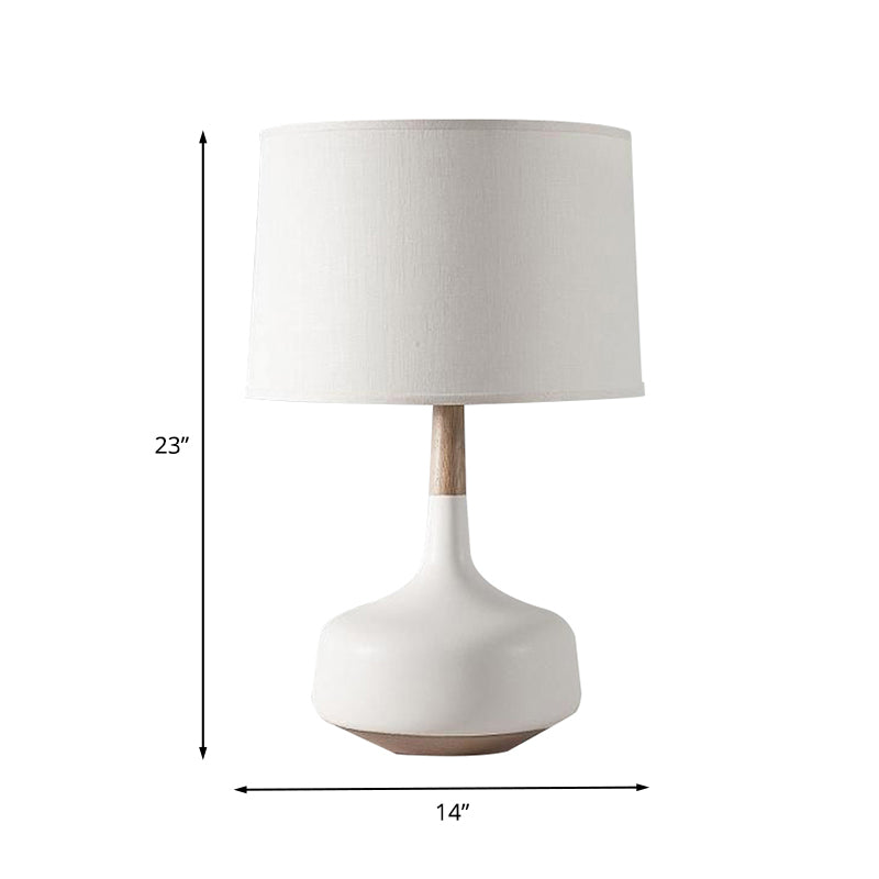 White Straight Sided Shade Table Lamp Nordic 1 Light Fabric Night Stand Lighting with Vase Pedestal Clearhalo 'Lamps' 'Table Lamps' Lighting' 1460010