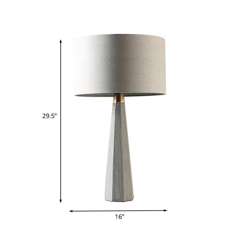 Grey Tapered Tall Table Lamp Nordic 1 Bulb Cement Night Lighting with Drum Shade for Sitting Room Clearhalo 'Lamps' 'Table Lamps' Lighting' 1460025
