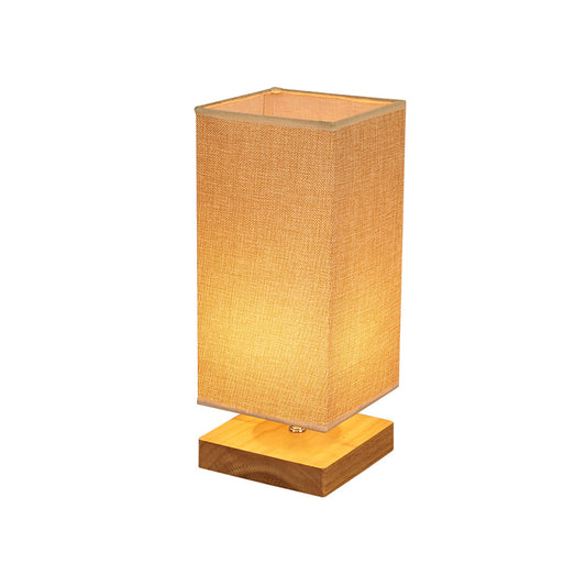 Simple Rectangle Fabric Table Lighting 1 Head Night Stand Lamp in Beige with Wood Pedestal Clearhalo 'Lamps' 'Table Lamps' Lighting' 1460043