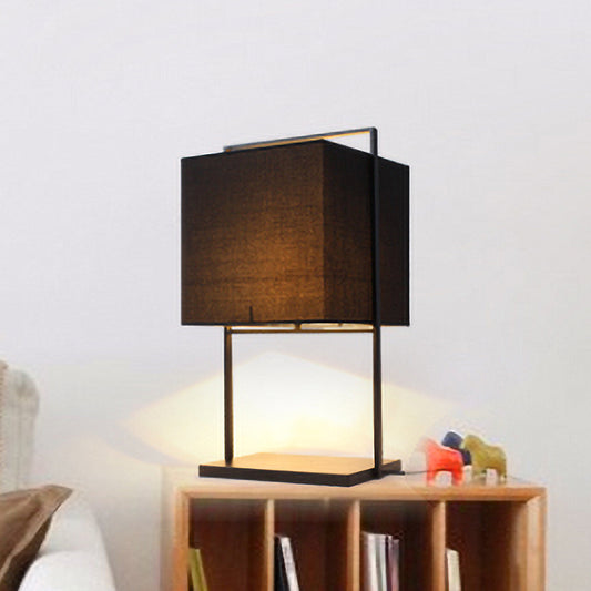Modern Cube Nightstand Light Fabric 1 Bulb Living Room Table Lamp with Rectangle Stand in Black Clearhalo 'Lamps' 'Table Lamps' Lighting' 1460046