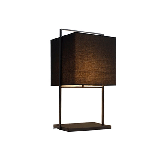Modern Cube Nightstand Light Fabric 1 Bulb Living Room Table Lamp with Rectangle Stand in Black Clearhalo 'Lamps' 'Table Lamps' Lighting' 1460049