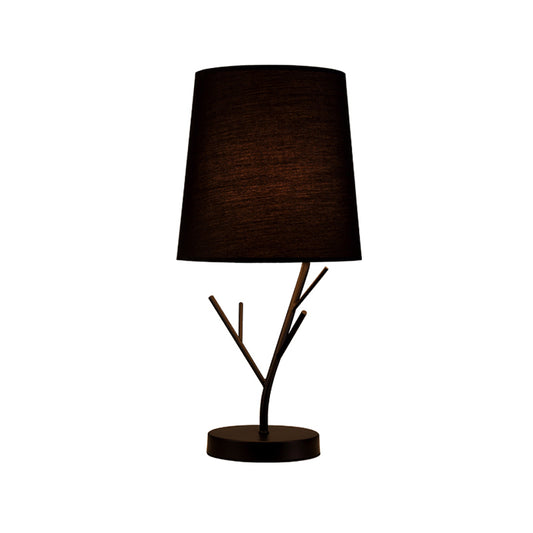 Coral Lounge Table Lighting Iron Single Modernist Nightstand Light with Barrel Fabric Shade in Black/White Clearhalo 'Lamps' 'Table Lamps' Lighting' 1460058
