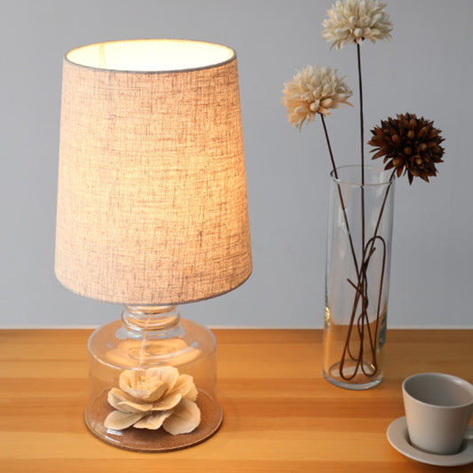 Fabric Cylindrical Night Lamp Macaron 1 Light Blue/Yellow/White Table Light with Drum Glass Base White Clearhalo 'Lamps' 'Table Lamps' Lighting' 1460059