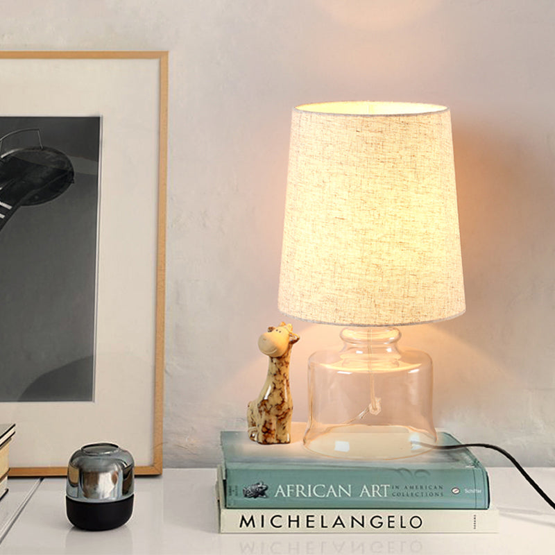 Fabric Cylindrical Night Lamp Macaron 1 Light Blue/Yellow/White Table Light with Drum Glass Base Clearhalo 'Lamps' 'Table Lamps' Lighting' 1460060