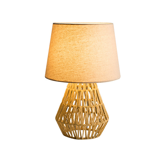 Flaxen Empire Shade Nightstand Light Nordic 1 Bulb Fabric Table Lamp with Rope Woven Urn Base Clearhalo 'Lamps' 'Table Lamps' Lighting' 1460075