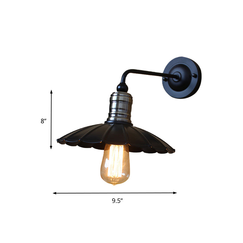 Vintage Style Scalloped Edge Wall Sconce 9.5"/13" Dia 1 Light Metallic Wall Mounted Light in Black for Bedroom Clearhalo 'Art deco wall lights' 'Cast Iron' 'Glass' 'Industrial wall lights' 'Industrial' 'Middle century wall lights' 'Modern' 'Rustic wall lights' 'Tiffany' 'Traditional wall lights' 'Wall Lamps & Sconces' 'Wall Lights' Lighting' 146008