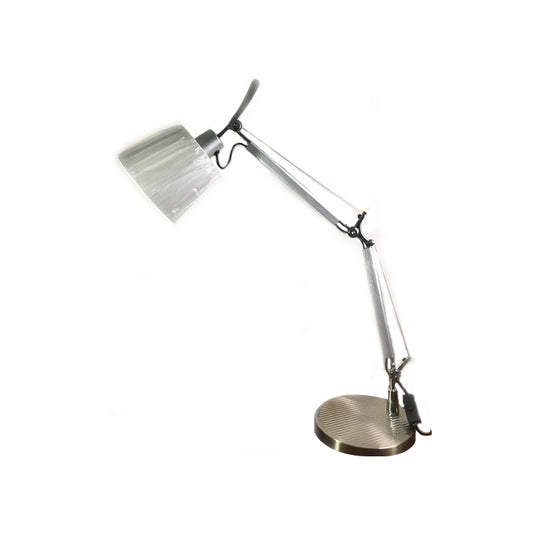 Truncated Cone Pleated Fabric Task Light Modernist 1 Head Chrome Desk Lamp with 2-Joint Swing Arm Clearhalo 'Lamps' 'Table Lamps' Lighting' 1460095