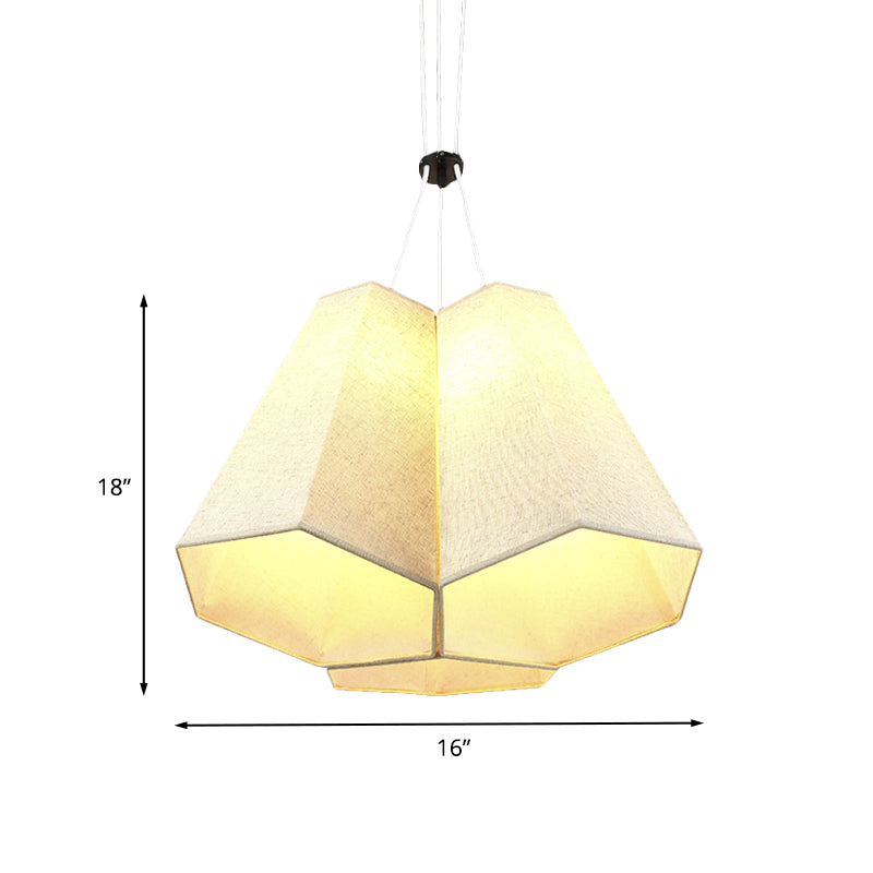 White Hexagon Pyramid Drop Pendant Modern 3 Bulbs Fabric Multi Light ...