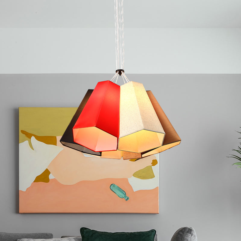 Ridged Conical Loft House Hanging Light Fabric 6 Heads Modern Stylish Multi Light Pendant Lighting in Red-White Clearhalo 'Ceiling Lights' 'Modern Pendants' 'Modern' 'Pendant Lights' 'Pendants' Lighting' 1460108