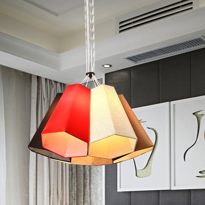 Ridged Conical Loft House Hanging Light Fabric 6 Heads Modern Stylish Multi Light Pendant Lighting in Red-White Clearhalo 'Ceiling Lights' 'Modern Pendants' 'Modern' 'Pendant Lights' 'Pendants' Lighting' 1460109