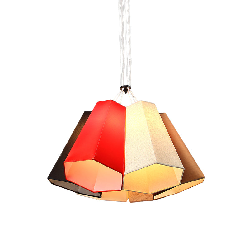 Ridged Conical Loft House Hanging Light Fabric 6 Heads Modern Stylish Multi Light Pendant Lighting in Red-White Clearhalo 'Ceiling Lights' 'Modern Pendants' 'Modern' 'Pendant Lights' 'Pendants' Lighting' 1460110