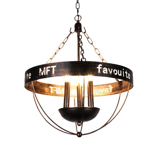 Candlestick Iron Chandelier Light Factory 3 Bulbs Living Room Hanging Pendant Lamp in Black with Wire Guard Clearhalo 'Cast Iron' 'Ceiling Lights' 'Chandeliers' 'Industrial Chandeliers' 'Industrial' 'Metal' 'Middle Century Chandeliers' 'Rustic Chandeliers' 'Tiffany' Lighting' 1460114