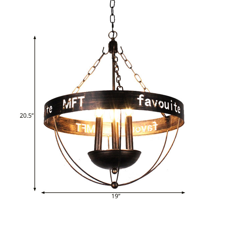 Candlestick Iron Chandelier Light Factory 3 Bulbs Living Room Hanging Pendant Lamp in Black with Wire Guard Clearhalo 'Cast Iron' 'Ceiling Lights' 'Chandeliers' 'Industrial Chandeliers' 'Industrial' 'Metal' 'Middle Century Chandeliers' 'Rustic Chandeliers' 'Tiffany' Lighting' 1460116