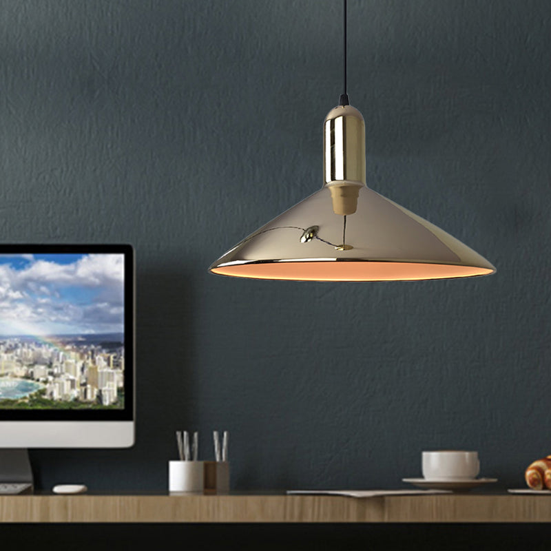 Iron Gold/Silver Down Lighting Tapered 1-Bulb Industrial Style Pendant Light Fixture for Living Room Clearhalo 'Art Deco Pendants' 'Cast Iron' 'Ceiling Lights' 'Ceramic' 'Crystal' 'Industrial Pendants' 'Industrial' 'Metal' 'Middle Century Pendants' 'Pendant Lights' 'Pendants' 'Tiffany' Lighting' 1460123