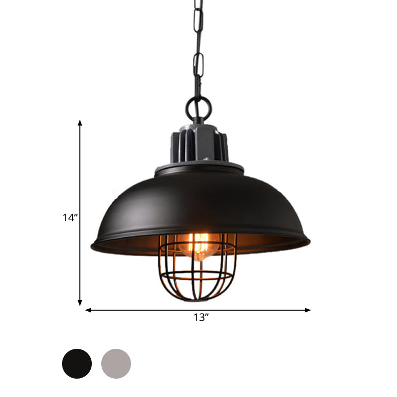 White/Black 1-Bulb Pendant Light Factory Iron Bowl Shape Ceiling Suspension Lamp with Wire Cage Frame Clearhalo 'Art Deco Pendants' 'Black' 'Cast Iron' 'Ceiling Lights' 'Ceramic' 'Crystal' 'Industrial Pendants' 'Industrial' 'Metal' 'Middle Century Pendants' 'Pendant Lights' 'Pendants' 'Rustic Pendants' 'Tiffany' Lighting' 1460140