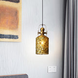 Loft Cylindrical Ceiling Hang Fixture 1 Bulb Rust/Chrome/Gold Textured Glass Pendant Lighting for Restaurant Clearhalo 'Ceiling Lights' 'Glass shade' 'Glass' 'Industrial Pendants' 'Industrial' 'Middle Century Pendants' 'Pendant Lights' 'Pendants' 'Tiffany' Lighting' 1460205