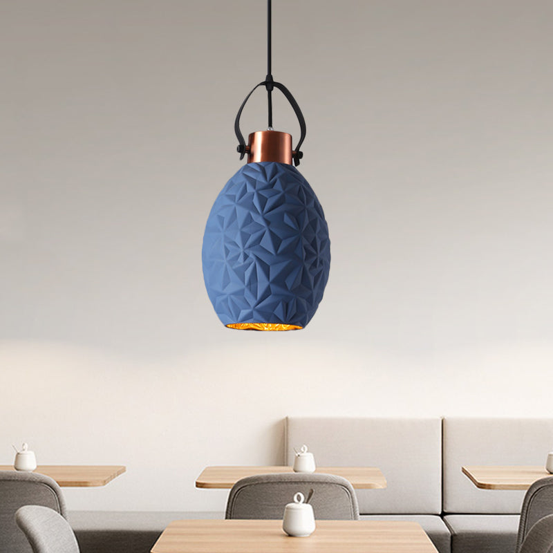 Elliptical Restaurant Down Lighting Pendant Industrial Black/White/Blue Textured Glass 1 Bulb Copper Hanging Light with Handle Clearhalo 'Ceiling Lights' 'Glass shade' 'Glass' 'Industrial Pendants' 'Industrial' 'Middle Century Pendants' 'Pendant Lights' 'Pendants' 'Tiffany' Lighting' 1460217