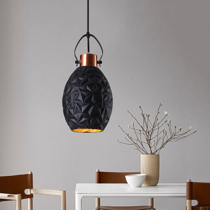 Elliptical Restaurant Down Lighting Pendant Industrial Black/White/Blue Textured Glass 1 Bulb Copper Hanging Light with Handle Clearhalo 'Ceiling Lights' 'Glass shade' 'Glass' 'Industrial Pendants' 'Industrial' 'Middle Century Pendants' 'Pendant Lights' 'Pendants' 'Tiffany' Lighting' 1460222