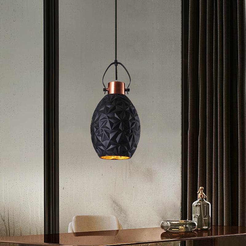 Elliptical Restaurant Down Lighting Pendant Industrial Black/White/Blue Textured Glass 1 Bulb Copper Hanging Light with Handle Clearhalo 'Ceiling Lights' 'Glass shade' 'Glass' 'Industrial Pendants' 'Industrial' 'Middle Century Pendants' 'Pendant Lights' 'Pendants' 'Tiffany' Lighting' 1460223