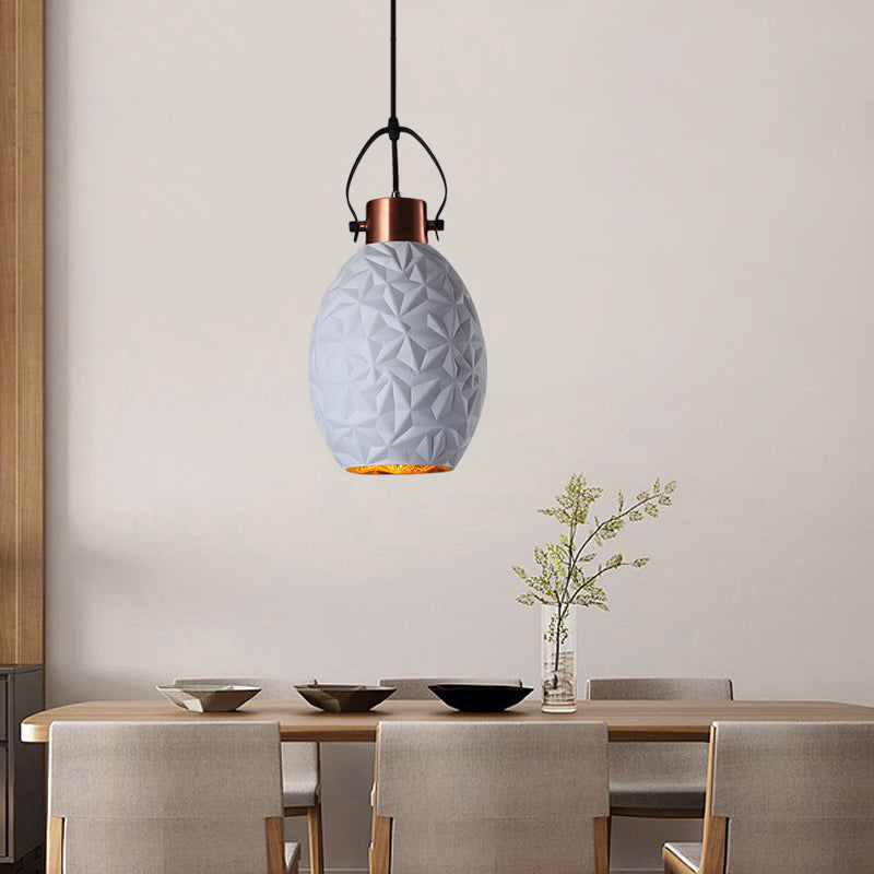 Elliptical Restaurant Down Lighting Pendant Industrial Black/White/Blue Textured Glass 1 Bulb Copper Hanging Light with Handle Clearhalo 'Ceiling Lights' 'Glass shade' 'Glass' 'Industrial Pendants' 'Industrial' 'Middle Century Pendants' 'Pendant Lights' 'Pendants' 'Tiffany' Lighting' 1460227