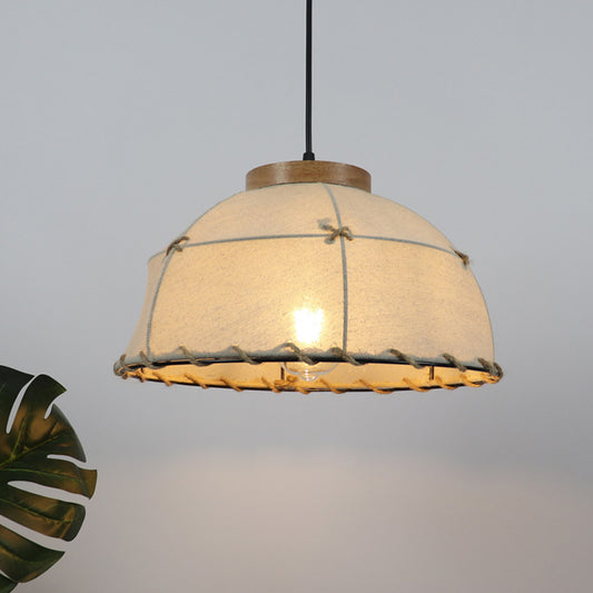 Fabric Beige Ceiling Suspension Lamp Bowl 1 Light Farm Style Pendant Light with Wooden Top, 14"/16"/18" Wide Beige Clearhalo 'Ceiling Lights' 'Industrial Pendants' 'Industrial' 'Middle Century Pendants' 'Pendant Lights' 'Pendants' 'Tiffany' Lighting' 1460244