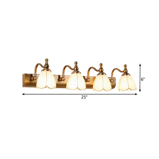 Flower Ivory Glass Vanity Light Colonial Style 1/2/3-Bulb Bathroom Wall Mounted Lighting in Gold Clearhalo 'Vanity Lights' 'Wall Lights' Lighting' 1460315