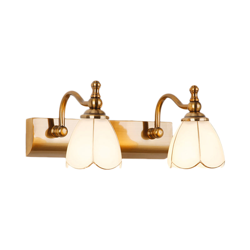 Flower Ivory Glass Vanity Light Colonial Style 1/2/3-Bulb Bathroom Wall Mounted Lighting in Gold Clearhalo 'Vanity Lights' 'Wall Lights' Lighting' 1460323
