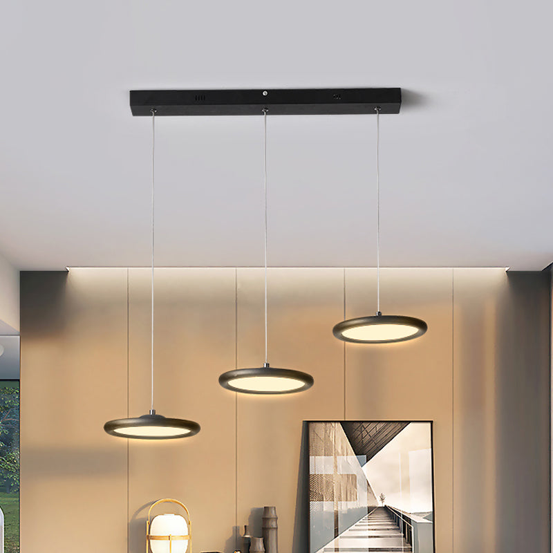 Black/White Thin Disc Multi-Light Pendant Minimal 3 Lights Acrylic Hanging Ceiling Light in Warm/White Light over Kitchen Dinette Black Clearhalo 'Ceiling Lights' 'Modern Pendants' 'Modern' 'Pendant Lights' 'Pendants' Lighting' 1460407