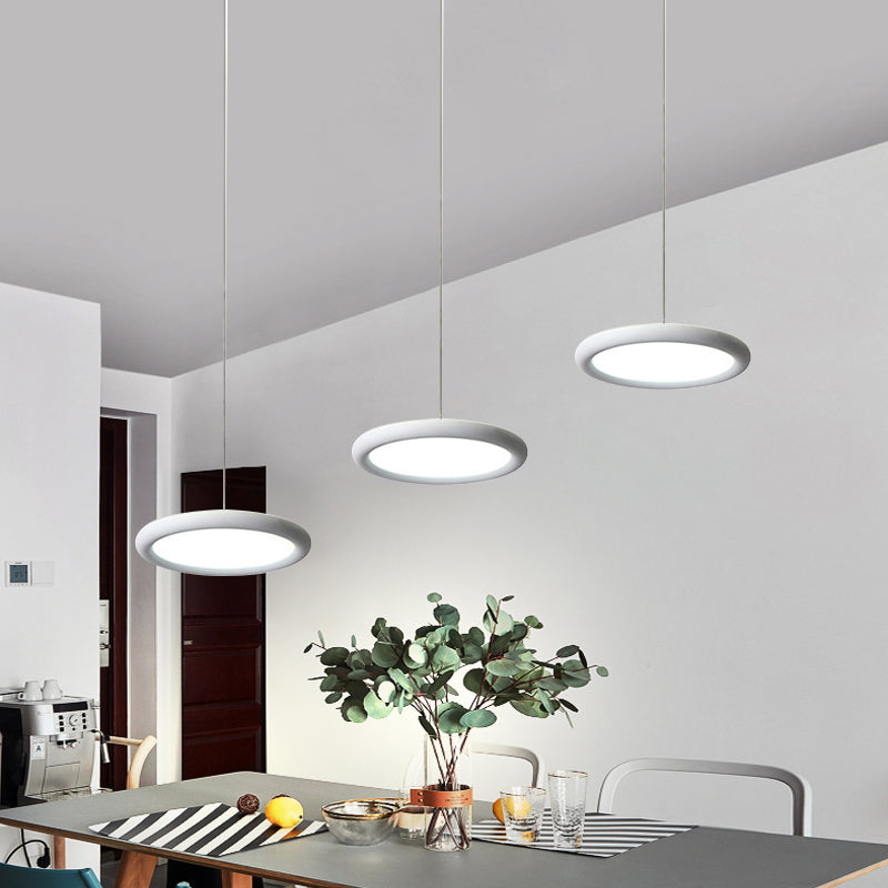 Black/White Thin Disc Multi-Light Pendant Minimal 3 Lights Acrylic Hanging Ceiling Light in Warm/White Light over Kitchen Dinette White Clearhalo 'Ceiling Lights' 'Modern Pendants' 'Modern' 'Pendant Lights' 'Pendants' Lighting' 1460412
