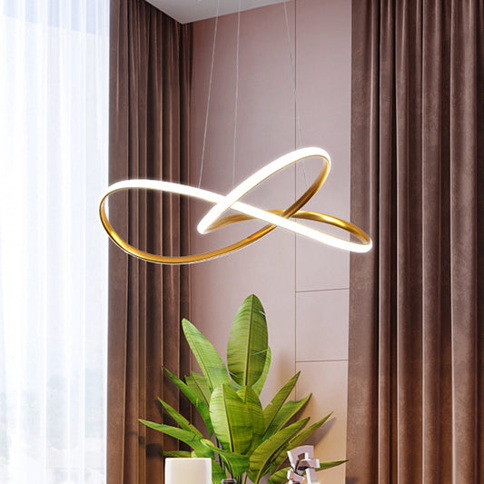 Curving LED Chandelier Light Minimal Acrylic Dining Table Suspension Lamp in Black/White/Gold, 19.5"/23.5" Width Gold Clearhalo 'Ceiling Lights' 'Chandeliers' 'Modern Chandeliers' 'Modern' Lighting' 1460441